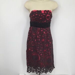 Anthropologie Floreat gray lace pink dress strapless new 4P PETITE 4